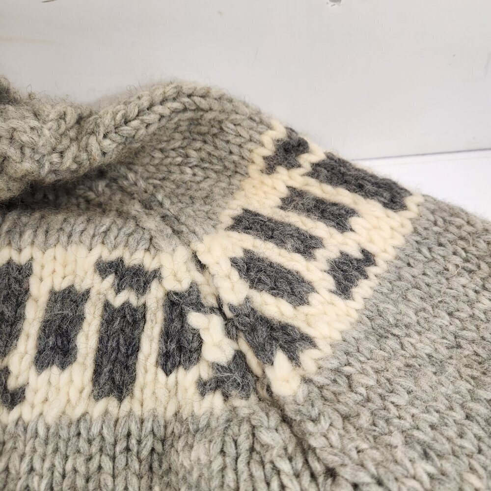 Canadian Hand Knit Cowl Neck Pullover Sweater Unisex Gray Warm Winter Handmade - Picture 11 of 15